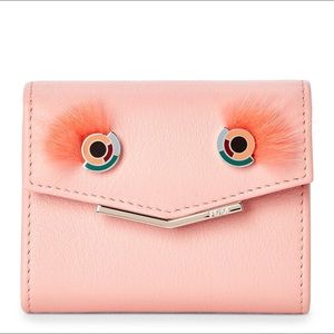 Fendi Monster Eyes Mink-trimmed Card Wallet